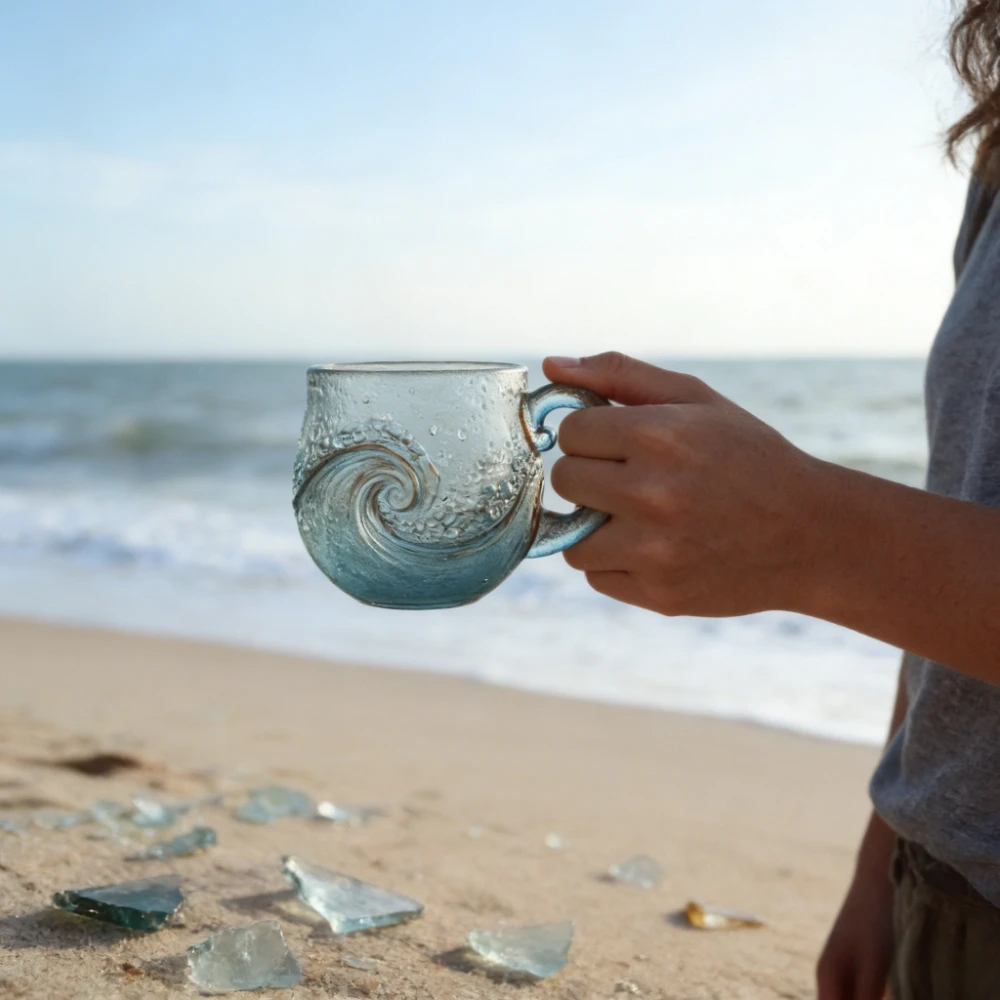 Modern Minimalist Sea Wave-shaped Glass Cup, Exquisite Handcrafted Mug, Home and Commercial Drinking Utensil Accessories