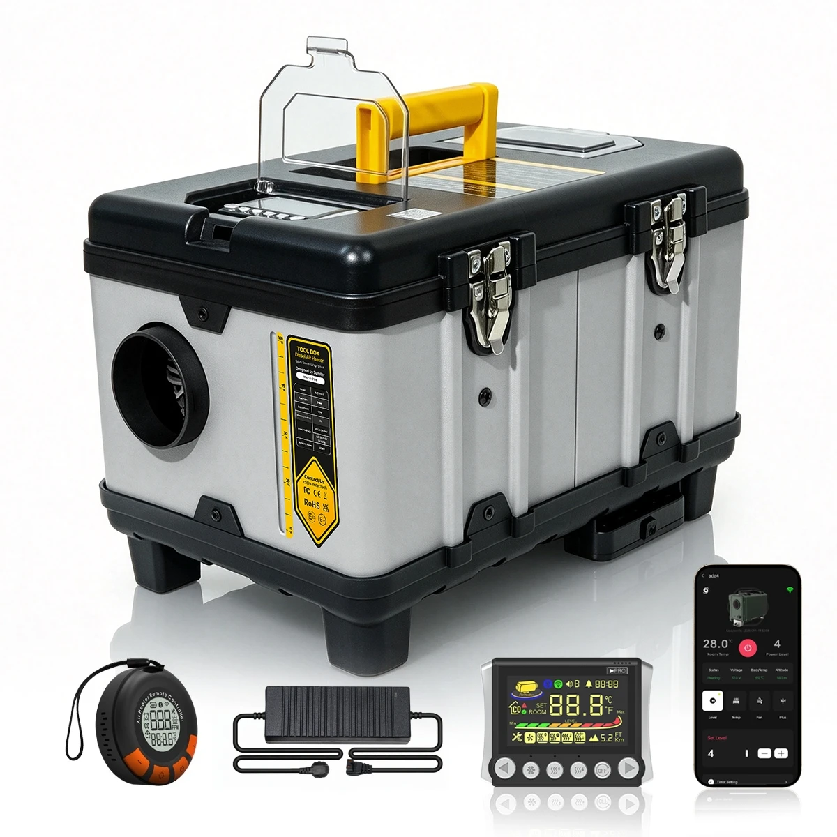 TB10PRO 8KW Dieselowy Podgrzewacz Powietrza 12V 24V 240V z Termostatem Automatycznym, Nagrzewnica Postojowa z Bluetooth APP i Monitorem CO do Samochodów, Domów, Kamperów