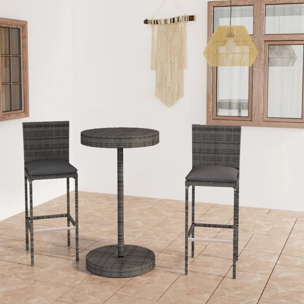 

vidaXL 3 Piece Patio Bar Set with Cushions Poly Rattan Gray /bar furniture/bar furniture set