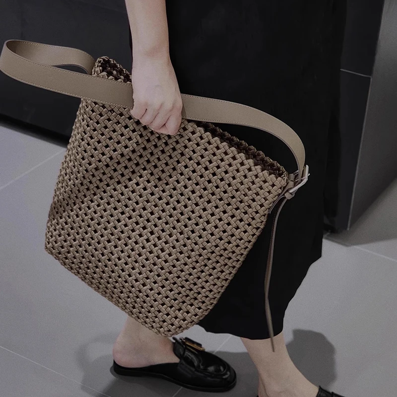 Formeki New Fashion Retro Hollow Woven Bag Large Capacity Tote Bag Mother Knitting Bag Shoulder Armpit Bag Trendy Bag For Women