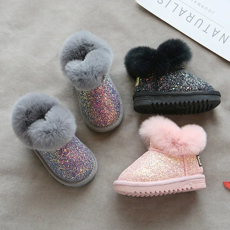 

Children Snow Boots 0-10 Years for Baby Pink Girls Kids Winter Shoes Warm Plush Fashion Platsform Short Boots Black Gray