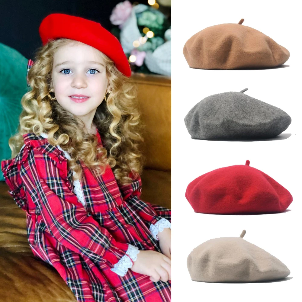 Wool Baby Hat for Girls Candy Color Elastic Infant Baby Beret Hat Kids Caps for Girls 1-4 Years 1 PC