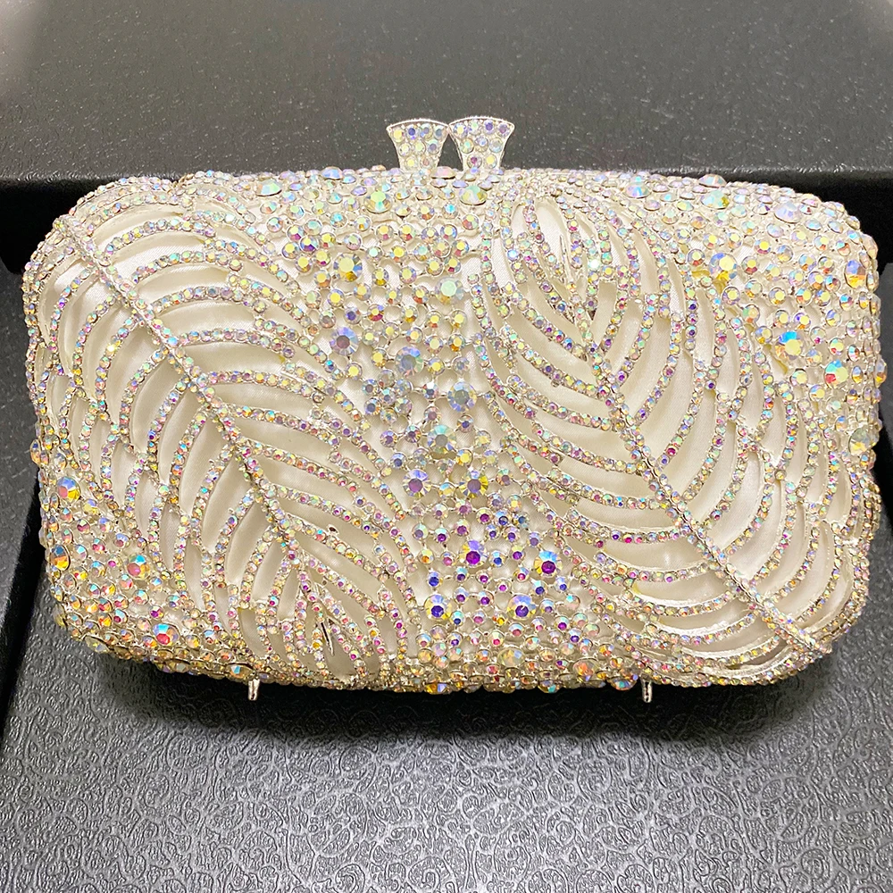 

Hollow Out AB Diamond Crystal Ladies Wedding Clutch Purse Luxury WHTUOHENG Women Phone Clutches High Quality Female Shoulder Bag