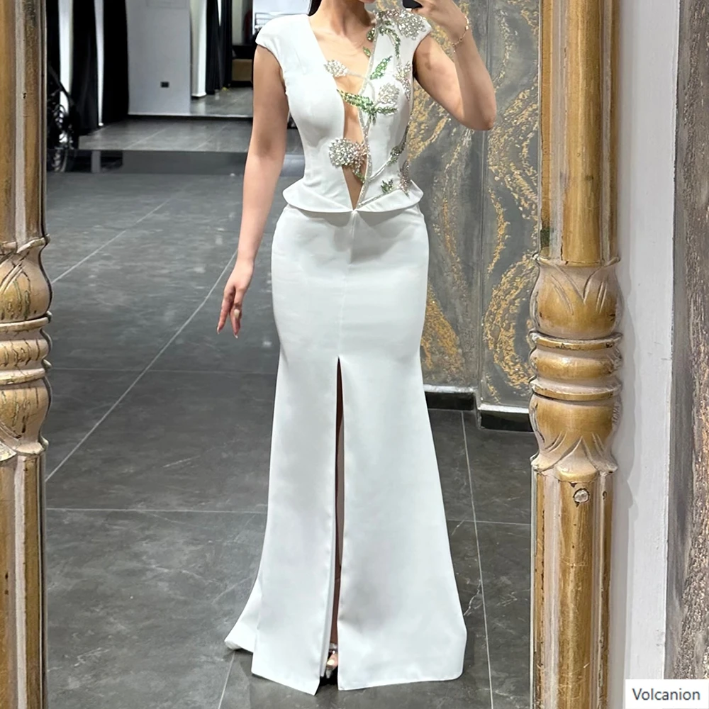 

Вечерние платья трапециевидной формы по индивидуальному заказу, длиной до пола, с v-образным вырезом, без рукавов, платье для выпускного вечера, модное кристальное простое драпированное изысканное вечернее платье