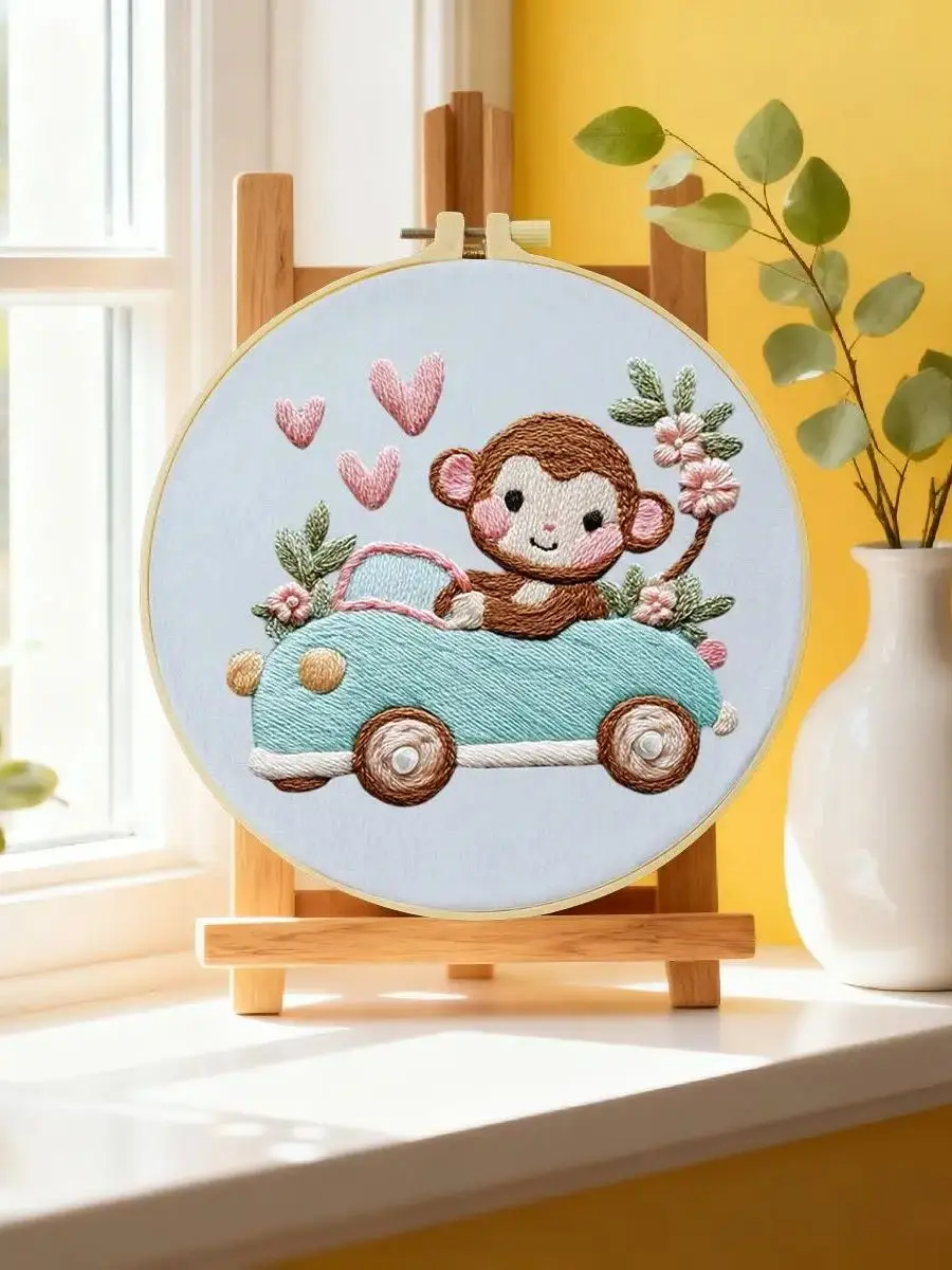 1 Stück 20X20CM/15X15CM 7,87/6,3 Zoll Tier - Affe Stickerei Starter-Kit DIY-Kit DIY-Stickerei-Set für Anfänger – Detail 6