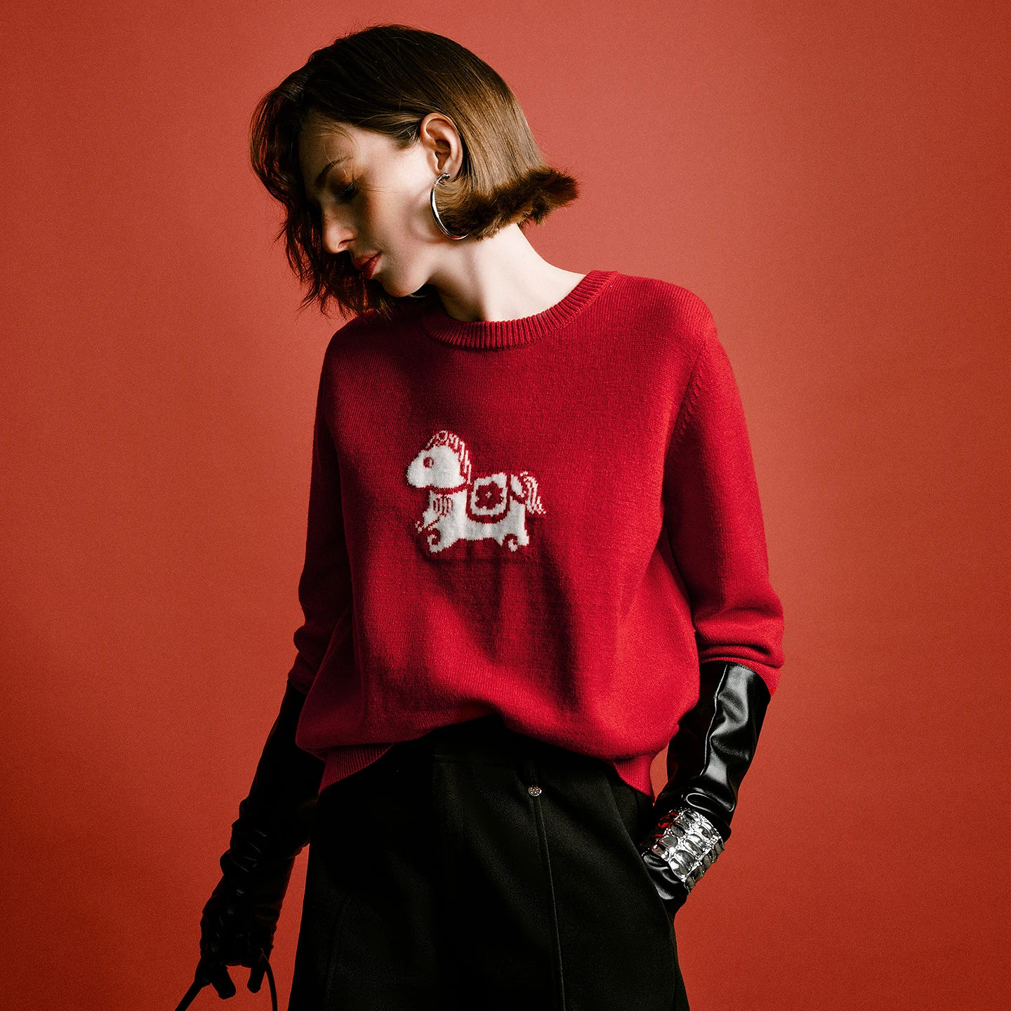 Women's 2025 Winter Cartoon Pony Knit Top - New Year Outfit