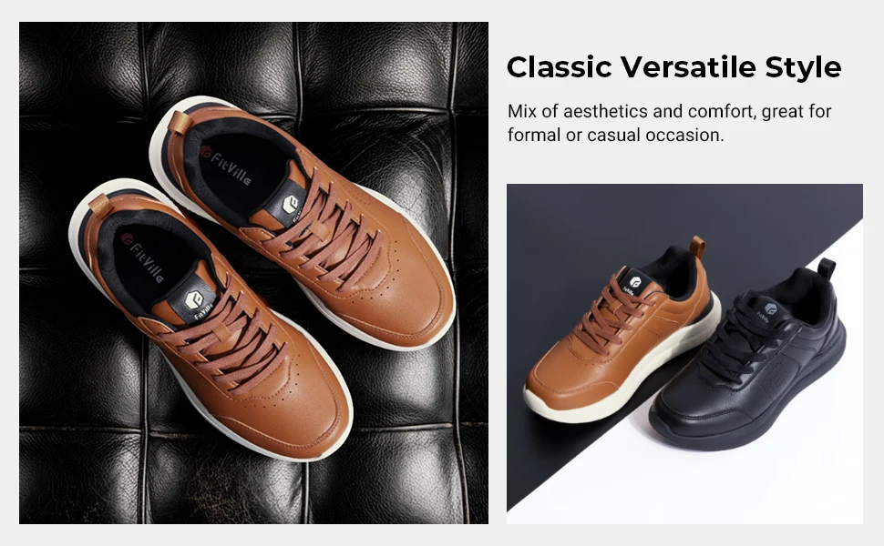 FitVille Herren-Freizeitschuhe aus Leder, breite Wanderschuhe, leicht, für geschwollene Füße, lindert Fußschmerzen – Detail 6