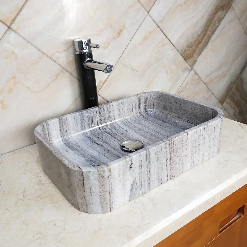 Lavabo de grano de madera de cristal Natural para exteriores, mármol de lujo ligero integrado en el escenario, lavabo artístico