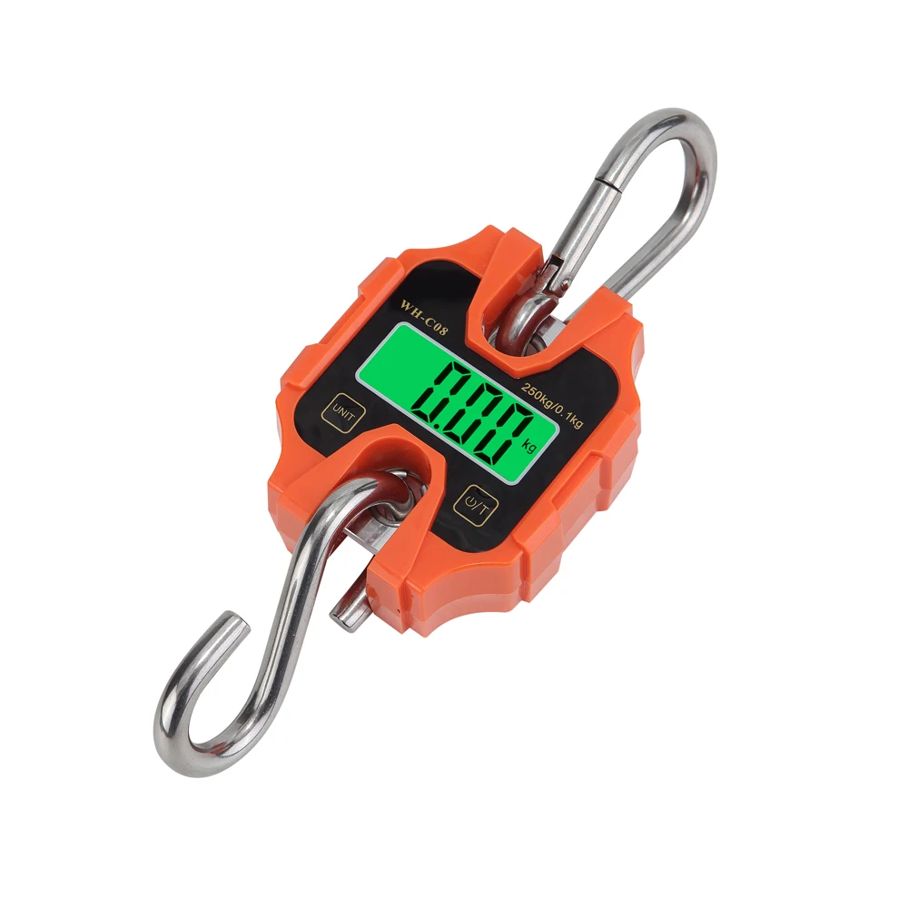 WH-C08 Portable Electronic Scale Hunting Hanging Industrial Scale Mini Hook Scale 250kg/0.1kg ABS Material  kg/lb/JIN Unit