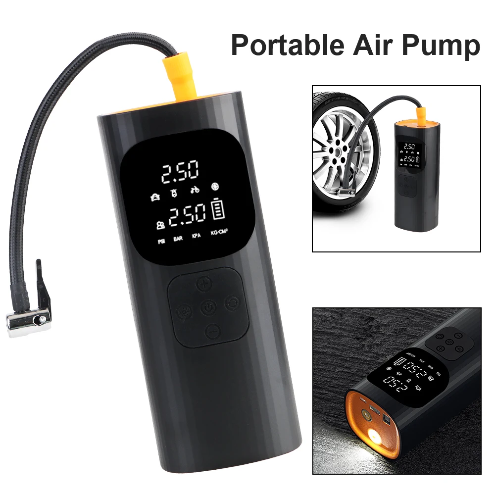 With LED Light Tire Air Pump LCD Display Digital Portable Tire Pressure Gauge Air Compressor Wireless Portable Inflator