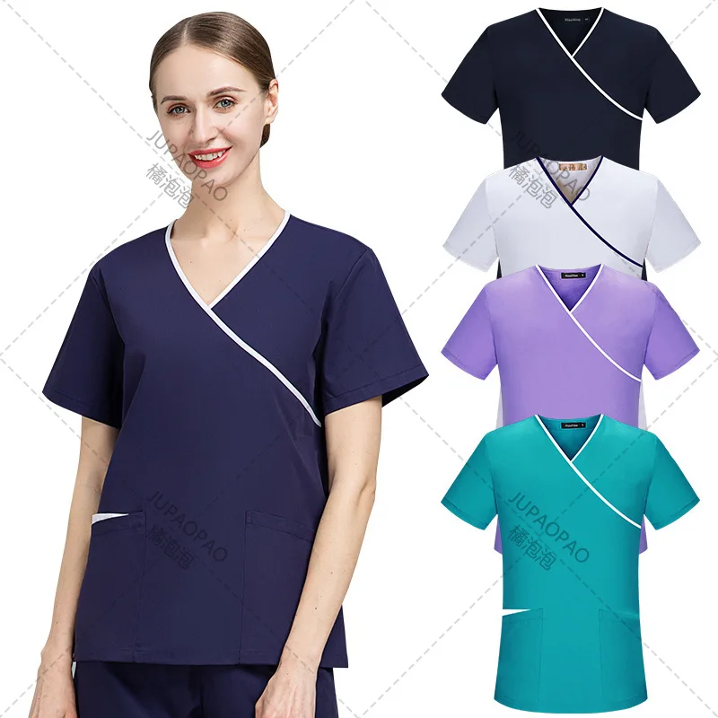 Thin High-end Nurse Uniform Summer Short Sleeve Dental Stomatologist Work Clothes Operating Room Wash Clothes Split Suit