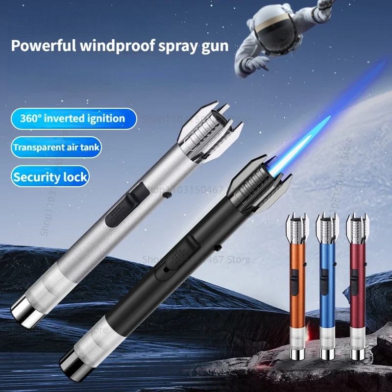 

2024 New Outdoor Windproof Turbine Cutting Torch Butane Gas Lighter 360° USE Red Flame Jet Welding Cigar BBQ Lighters & Smoking