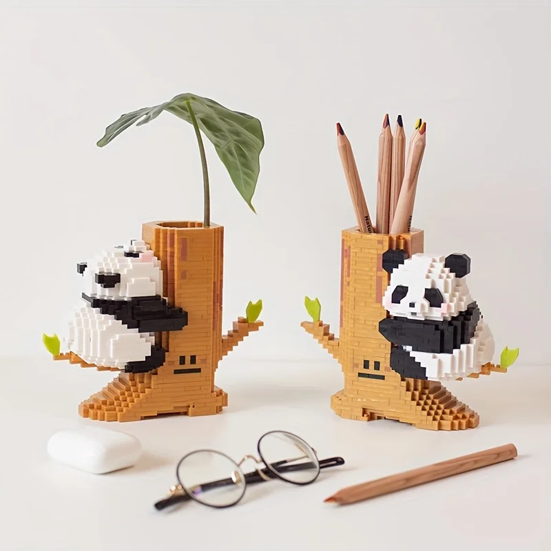 Big Panda Small Building Blocks, Educational Assembled Toys, Office Pen Holder Ornaments, DIY Gifts