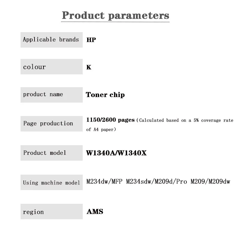 W1340A W1340X 1.15K/2.6K AMS toner cartridge chip for  HP LaserJet MFP M234dw/MFP M234sdw  Laserjet M209d/Pro M209/M209dw