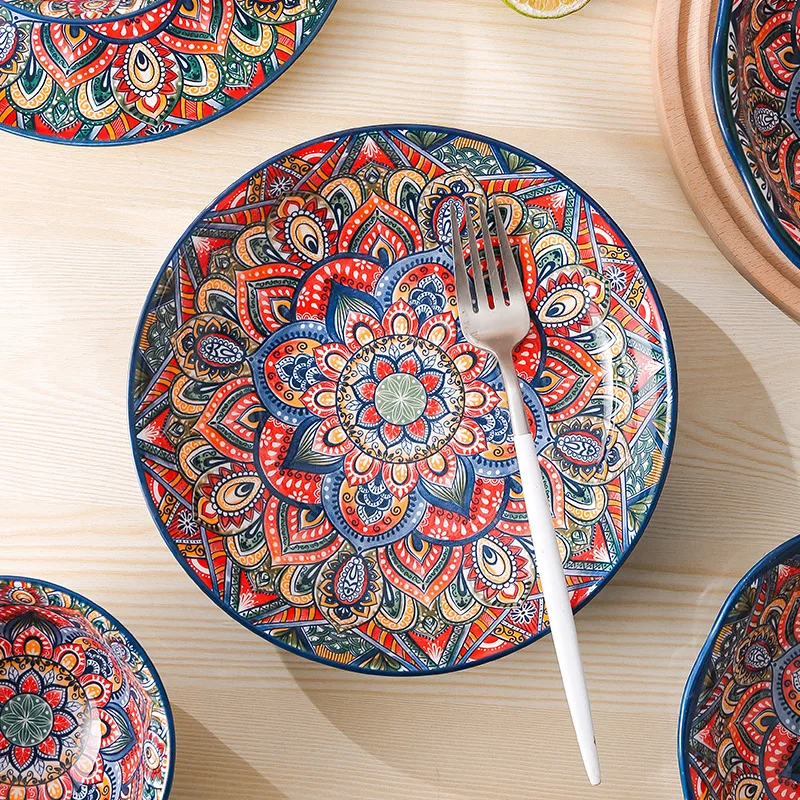 

LMM retro hand-painted rice plate vegetable plate household light luxury rice bowl