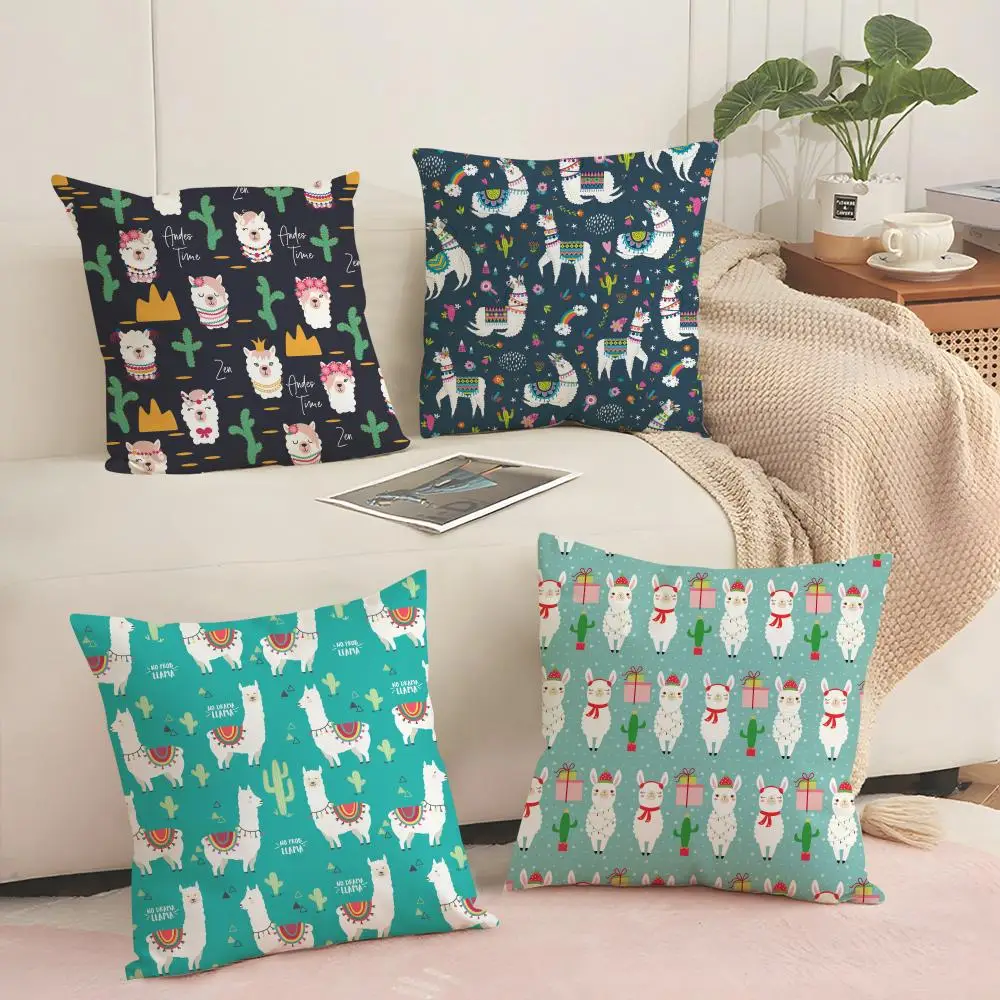 

Чехол для подушки с рисунком ламы из мультфильма, шелковистый короткий плюш с невидимой молнией, пылезащитная наволочка для дивана для домашнего декора