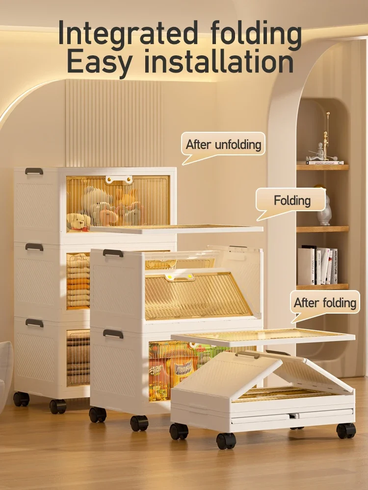 

-Collapsible Plastic Storage Box Any Stack Combination 5-layer Collapsible Box Top Clamshell Door With Wheels