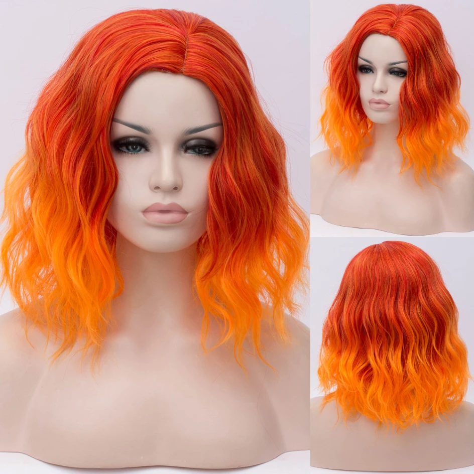 GAKA Women Orange and Pink Ombre Wig Cosplay Water WaveTwo Tone Middle Part Synthetic Wigs Heat Resistant Fiber