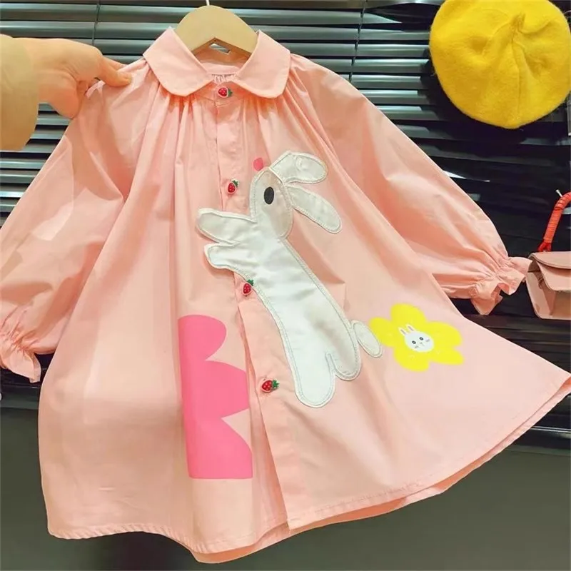 

Girls Shirts Dress Spring Summer 2024 Children Cotton Cute Dress For Baby Cartoon Clothes Kids Party Costume Toddler Outfits 7Y