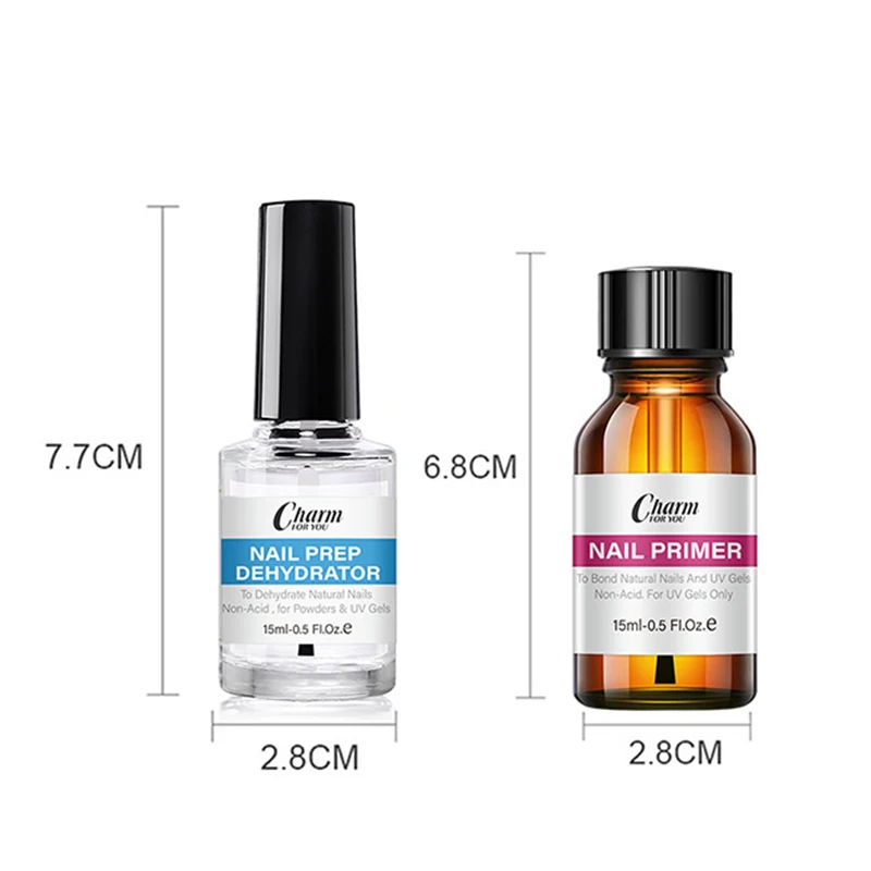 Kit per la preparazione delle unghie in gel da 2 pezzi, agente di asciugatura da 15 ml e rivestimento di base senza acidi, senza alcol, per unghie in gel, pedicure, mani e cura delle unghie