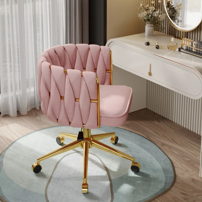 Living room Armchair INS Swivel chair nordic velvet vanity chair bedroom Backrest stool with wheels reading chair room Furniture