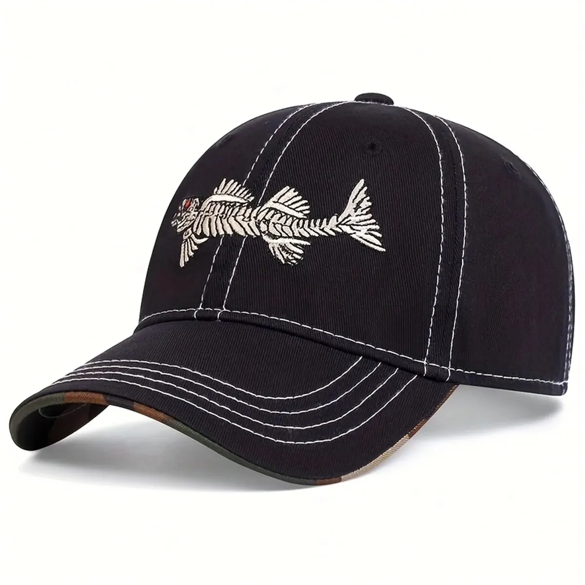 Unisex Fish Bone Embroidery Baseball Caps Spring and Autumn Outdoor Adjustable Casual Hats Sunscreen Hat