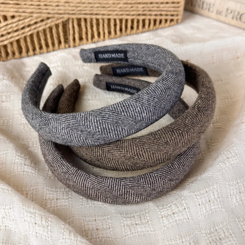Autumn Winter Wool Herringbone Hair Hoop Korean Daily Chic Sponge Heightening Anti Slip Non Binding Headband