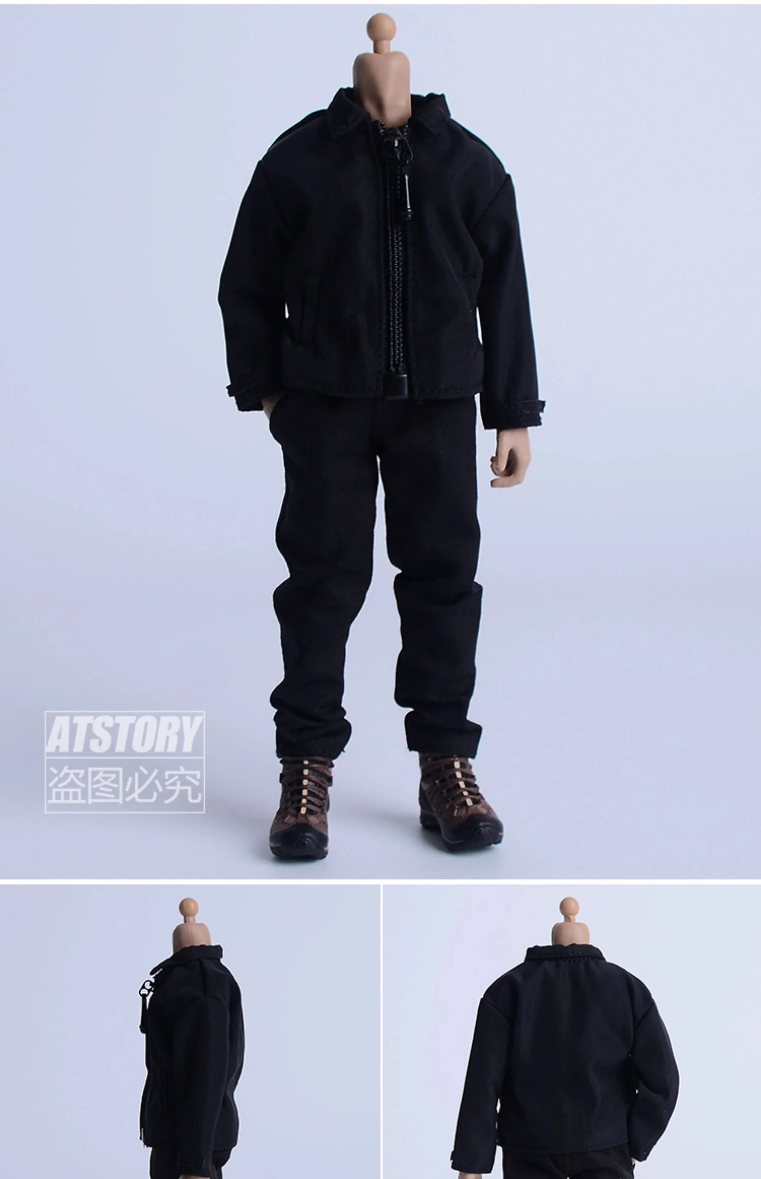 ATSTORY 1/12 Scale Figure Clothes Trendy Black Jacket Trouser Model Toy fit 6