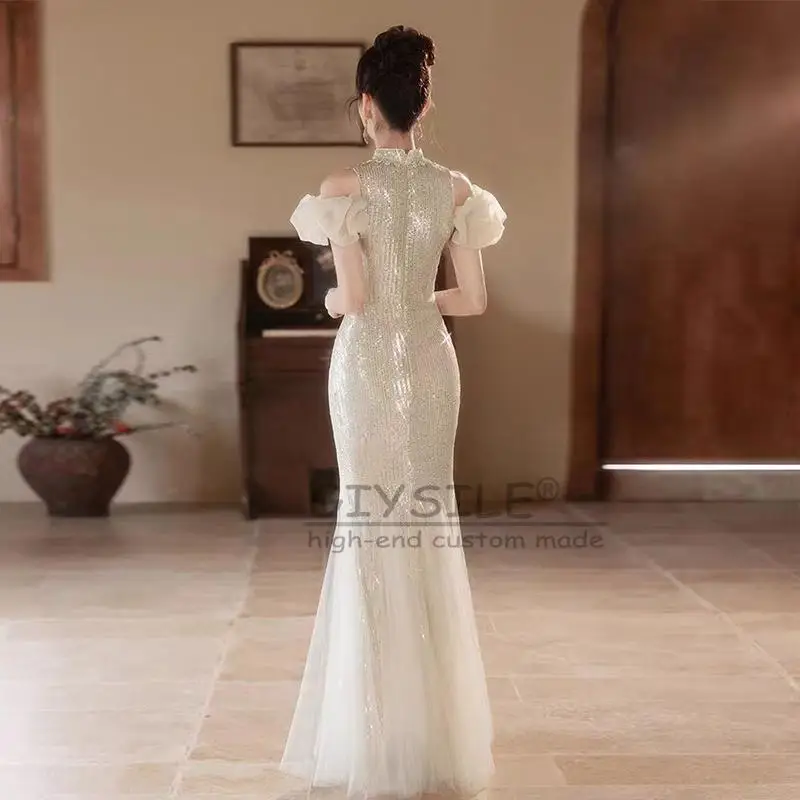 GIYSILE Customized Luxury Evening Dress 2025 New Fashion Sequined V-neck Zipper Back Heavy Industry Banquet Fishtail Dresses