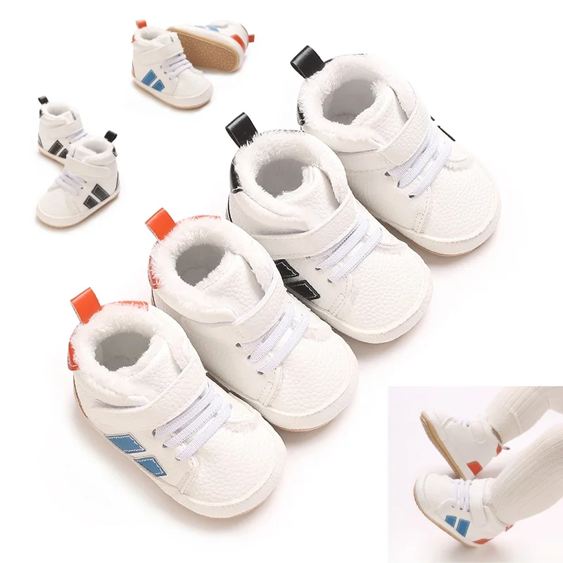 Fashionable Winter Warm And Non Slip Casual Shoes 0-18M Newborn High Top PU Sports Shoes For Infants And Young Children Walking