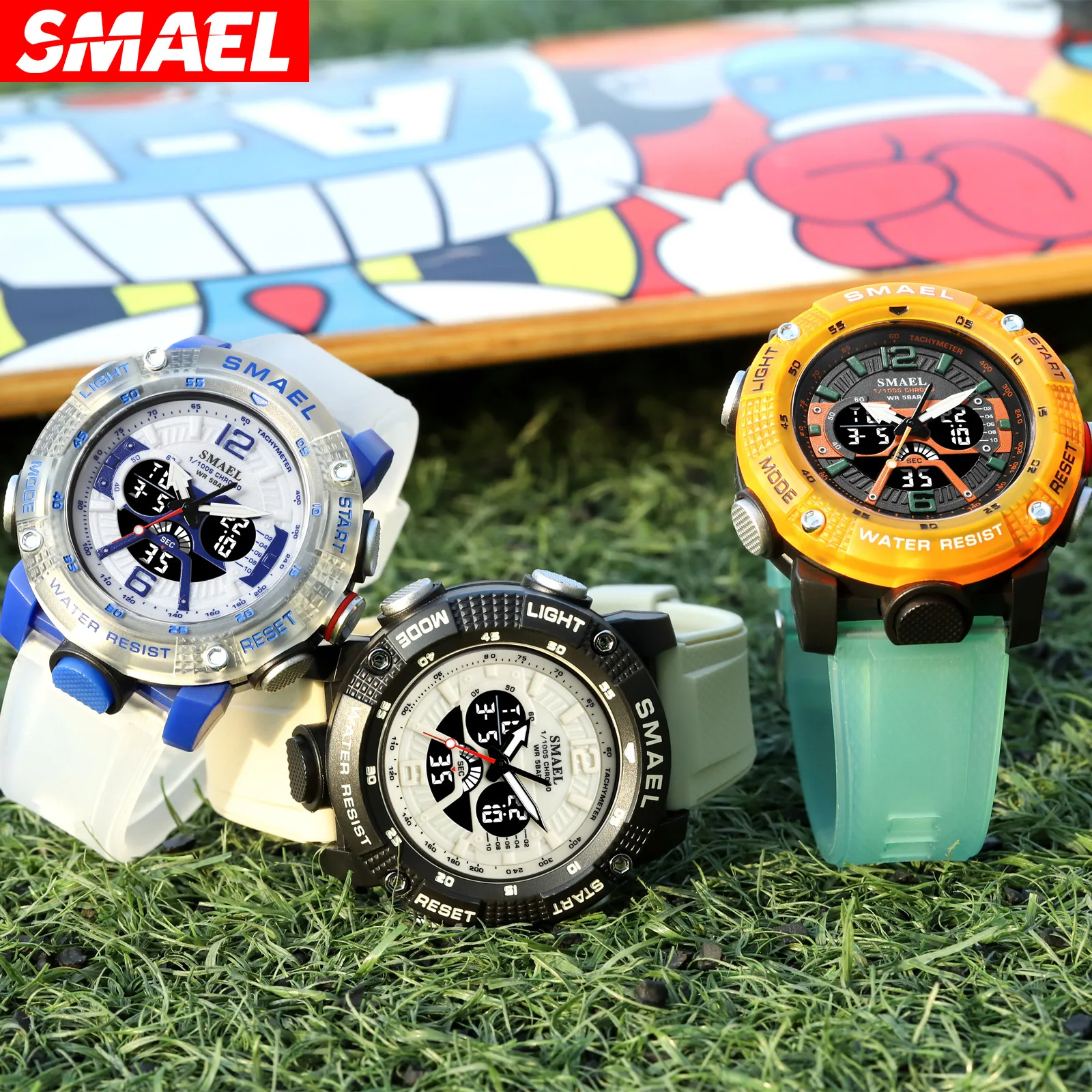Reloj SMAEL informal resistente al agua, pantalla Dual Digital para deportes al aire libre, reloj luminoso multifunción para hombres, relojes de pulsera digitales