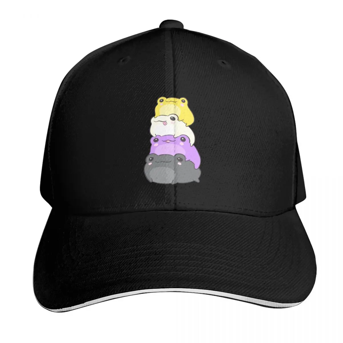 Cute Nonbinary Pride Frog Pile: A Kawaii Aesthetic in Subtle Enby NB Flag Colors Baseball Cap