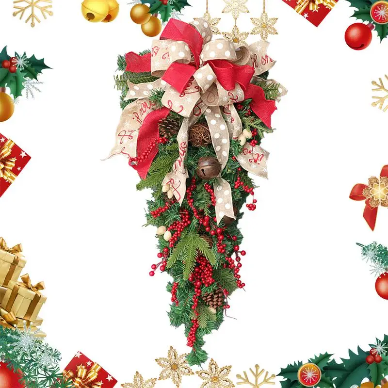 Christmas Swag For Front Door Artificial Door Garland Christmas Teardrop Swag Non Fading Reusable Christmas Wreath Swag For Door