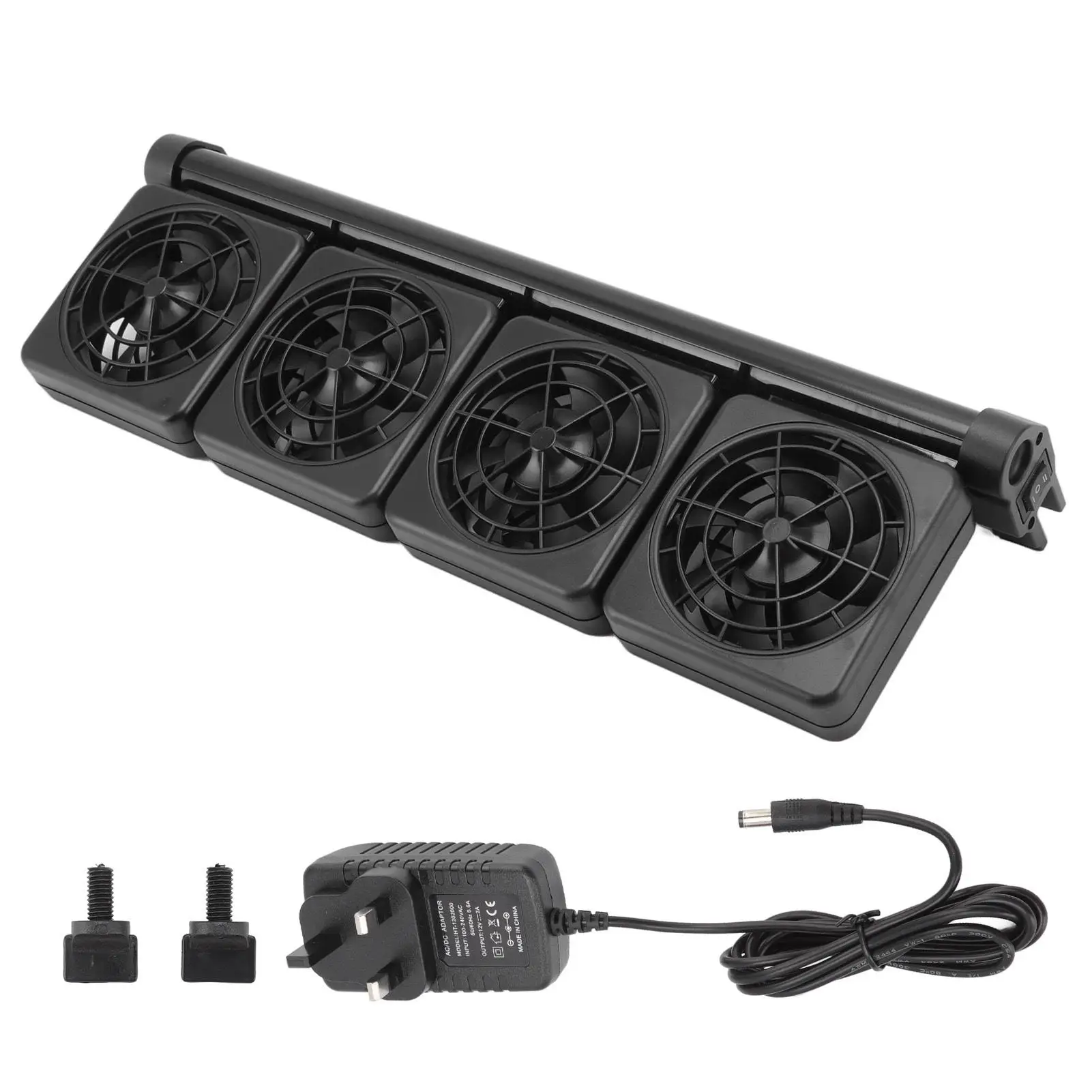 Quiet 4-Head Aquarium Cooling Fan - Adjustable Clip, Energy-Saving 8.6W, UK Plug 100-240V for freshwater Fish Tank