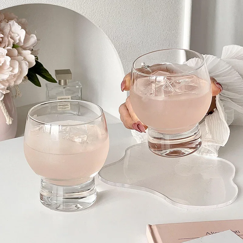 Ins Niche Chubby Glass Cup for Girls Creative Home Use Light Luxury Cold Drinks Drinking Water Cute Juice Cup