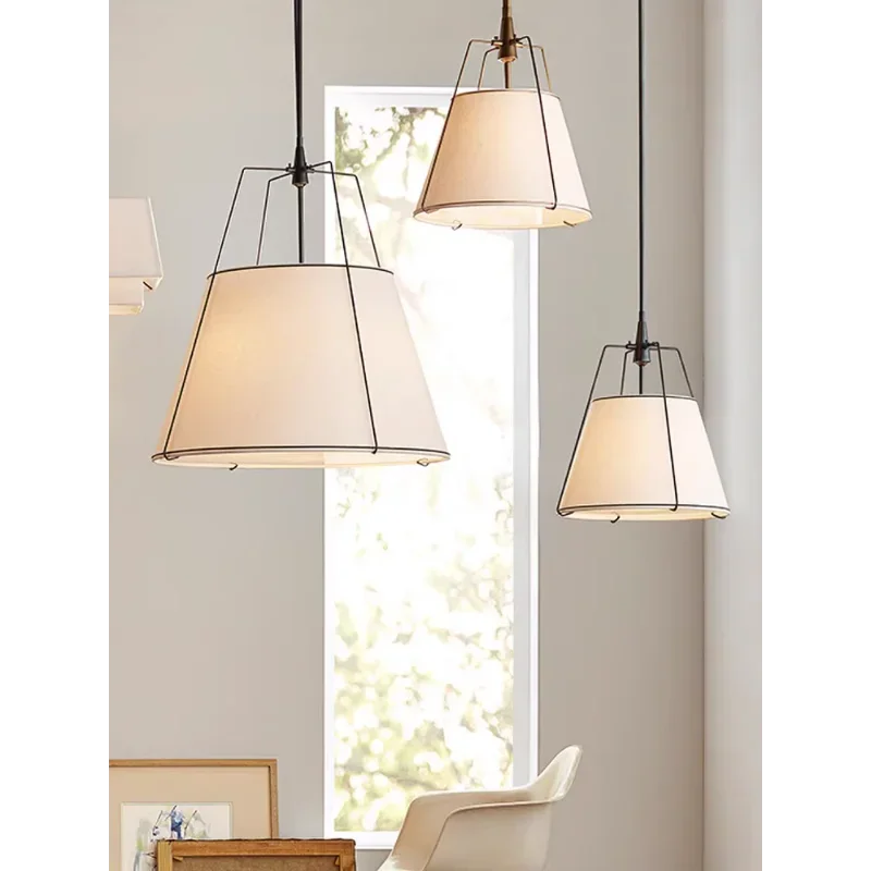 Vintage Cloth Pendant Lamp Fabric Hanging Chandelier Light Fixture for Kitchen Island Bedroom Dining