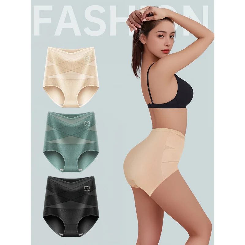 

3 шт./компл. женские трусы, женское нижнее белье с высокой талией и контролем живота, хлопковое женское мягкое нижнее белье