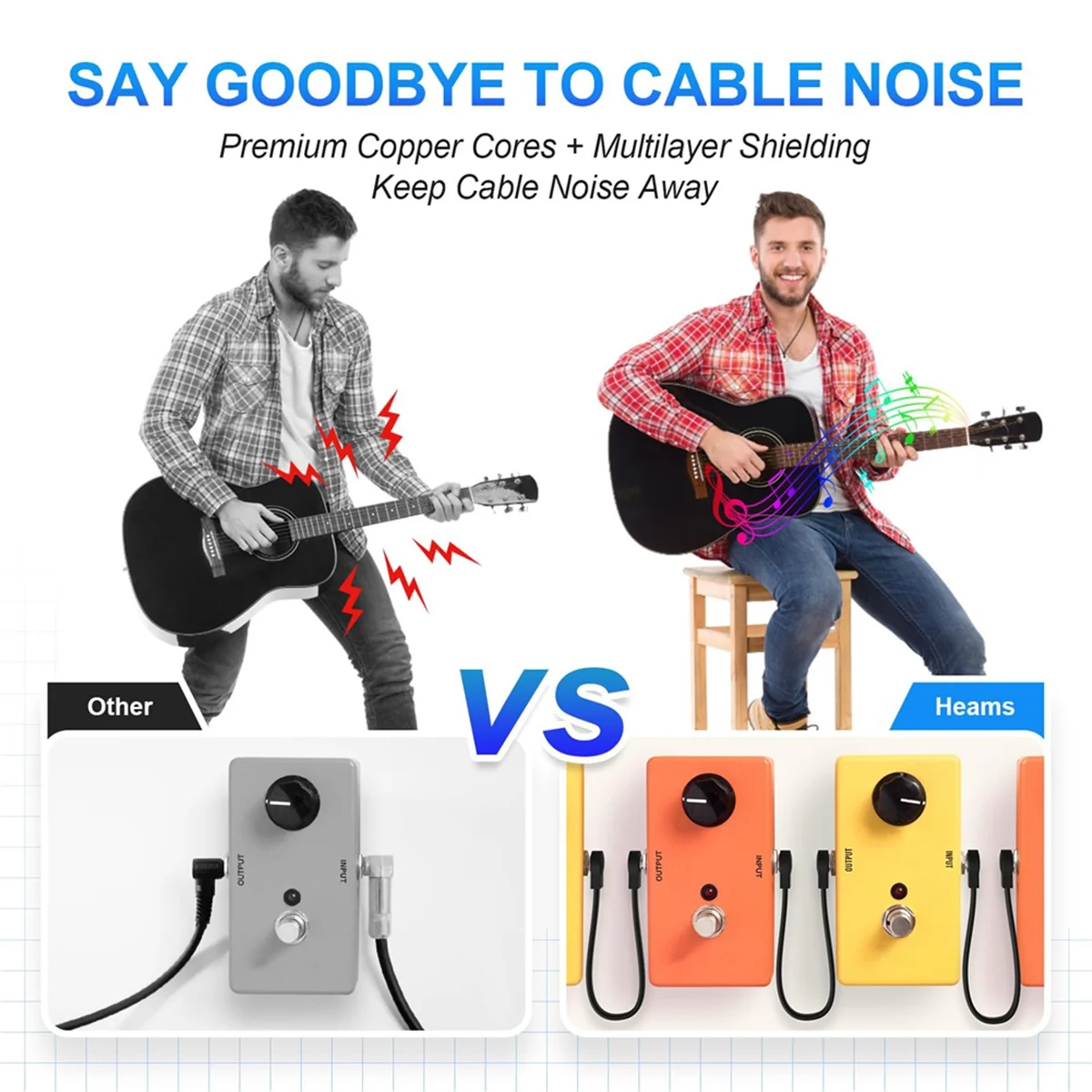 AT77 6er-Pack 6-Zoll-Gitarren-Patchkabel, Instrumentengitarren-Pedalkabel, rechtwinkliges, flaches Patchkabel