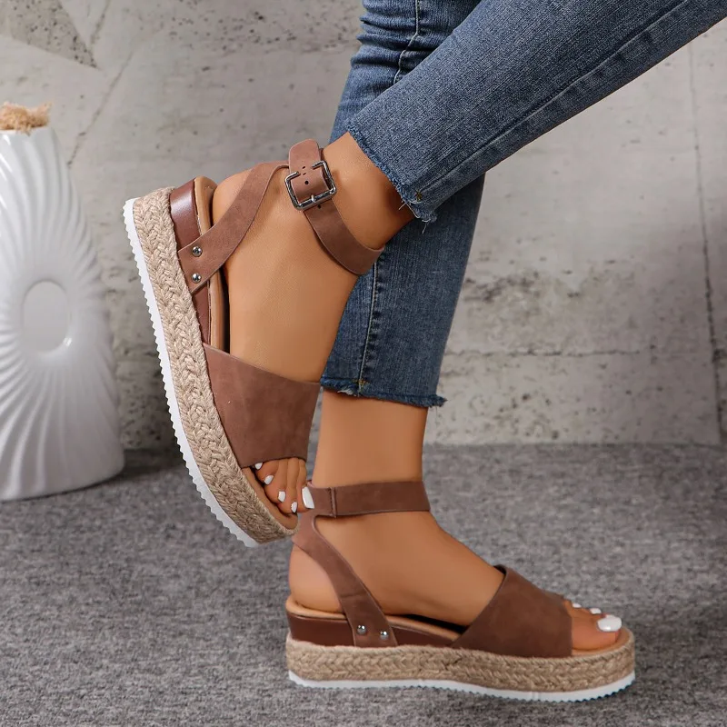 Women\'s Shoes 2022 New Fashion Plus Size Hemp Rope Wedge Heel Platform Fish Mouth Sandals Women Luxury Sandals Women Designers