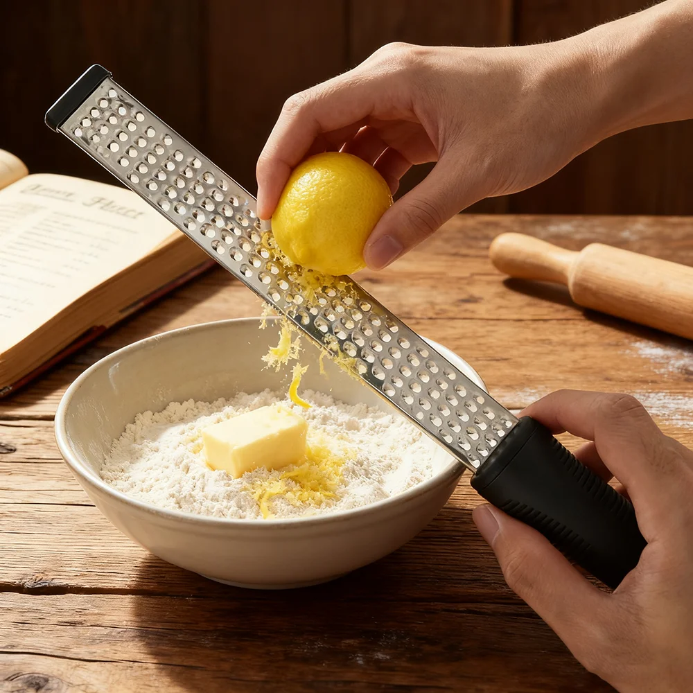

IK Stainless Steel Lemon Zester and Grater for Citrus Cheese Ginger Garlic Peeler Shredder Baking Tool Kitchen Tool