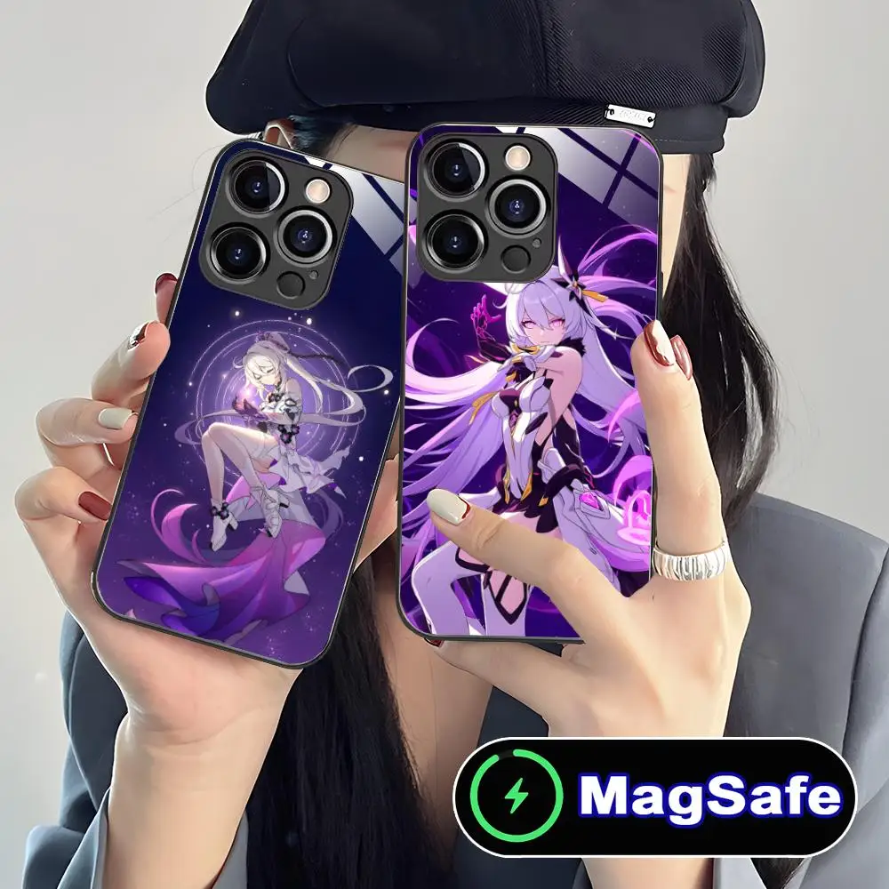 

Honkai Impact Kiana Herrscher Phone Case for iPhone 16 15 14 13 12 11 Pro Max Plus Mini MagSafe Glass Colour Printing Cellphones