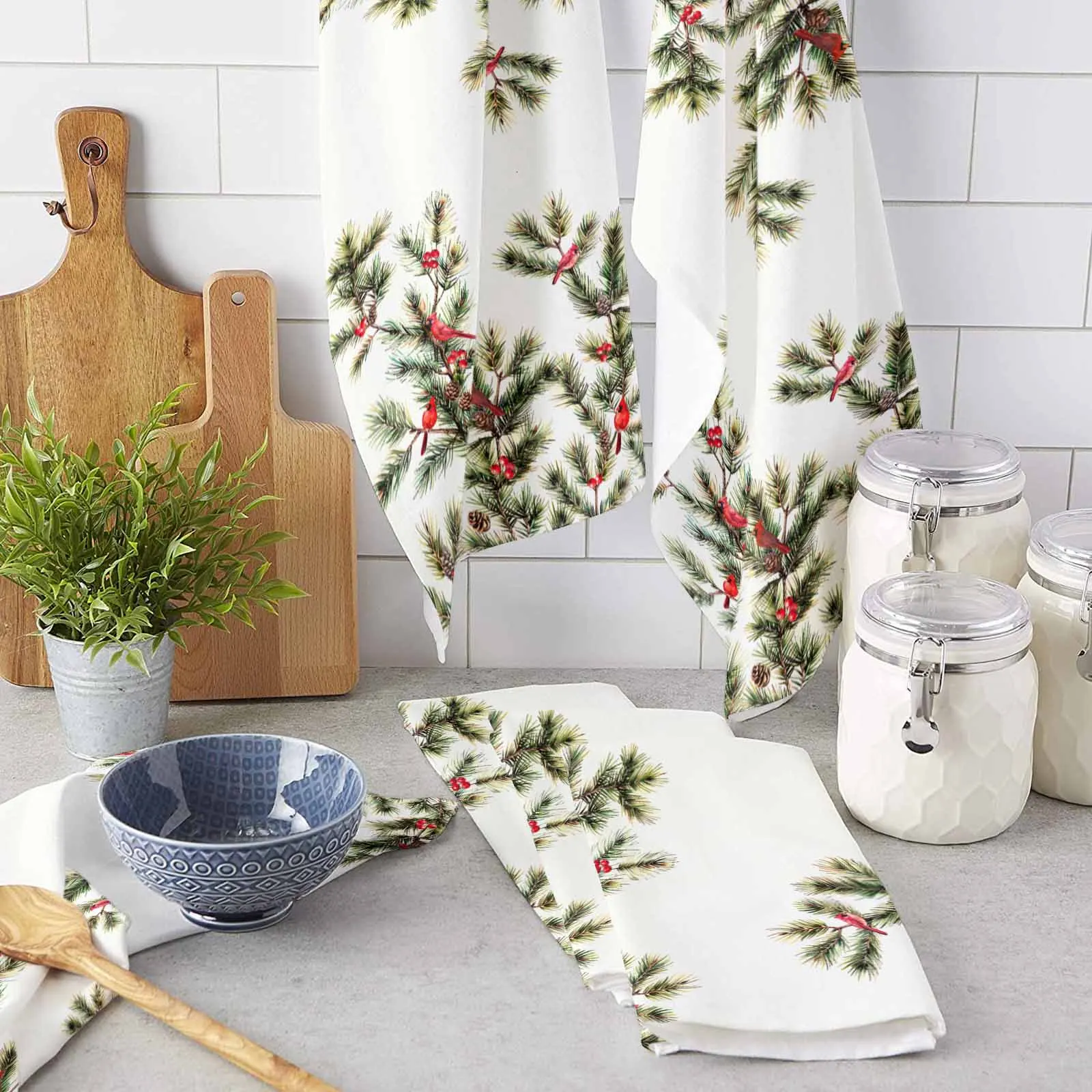 Christmas Pine Needle Jam  Microfiber Towel Absorbent Kitchen Cleaning Cloth Dish Towel Household Cleaning Towel