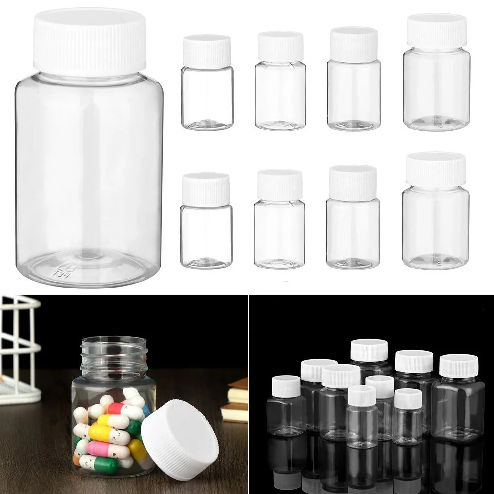 

120pcs 15/20/30/60ml Plastic Clear empty PET pill bottle with normal screw cap, empty capsule bottle with good quality