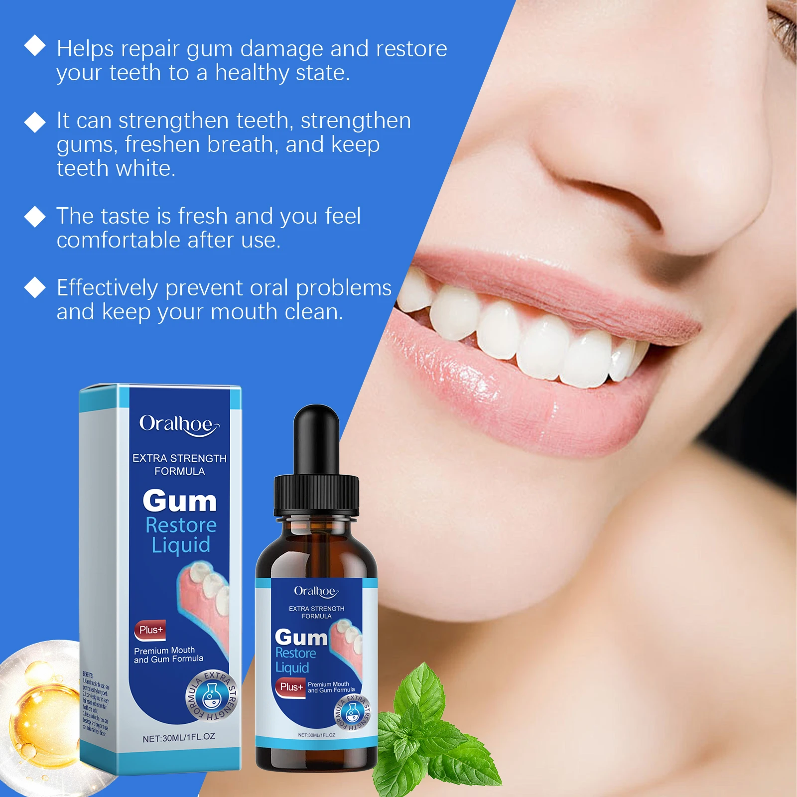 30ml Gum Repair Drops Relieve Receding Gum Promotes Natural Gum Tissue Health Repair Strong Teeth Strengthen Gums Dental Care