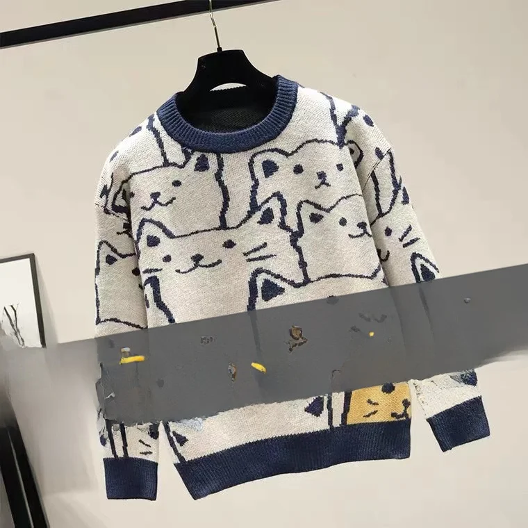 

Women's Loose Long Sve round Ne Knitted Sweater Cartoon Design Autumn Winter Faion Commute Sle Polyester Blend