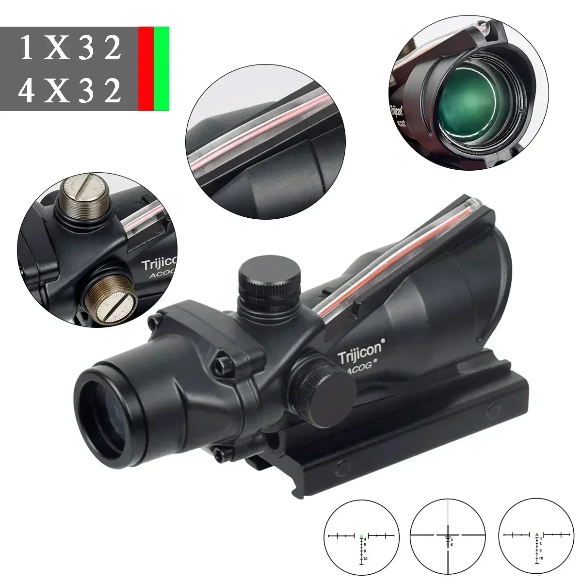 Trijicon Scope Acog 1x32 4X32 Tactical Red Dot Sight RMR Real Green Fiber Optic Riflescope For Rifle Hunting 20mm Picatinny Rail