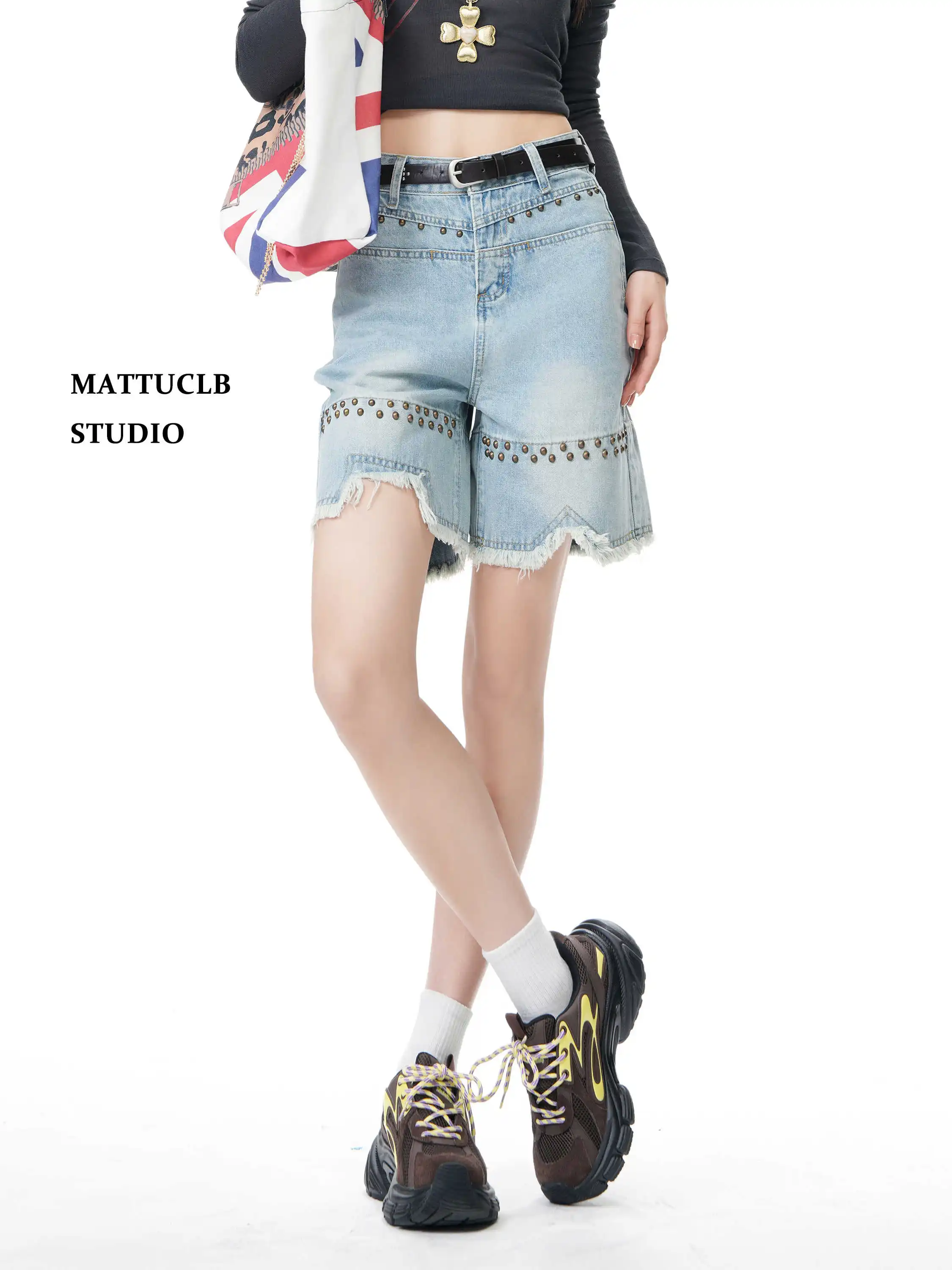 Summer Women American Retro Jorts Knee Length Denim Shorts Punk Goblin Core Y2K 2000s Japanese Harajuku Jeans Streetwear Tide