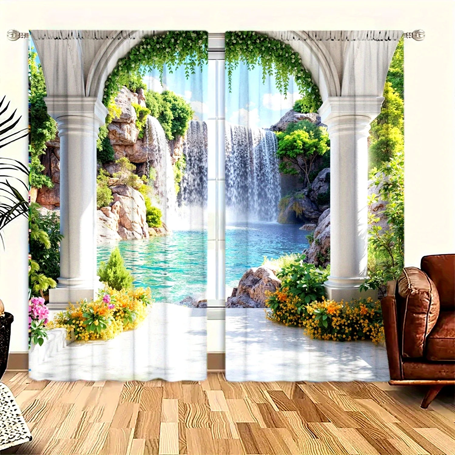 Open 2 Panels Arch Waterfall Pattern Window Curtains - Rod Pocket Design, Thermal Insulation, Light Blocking, Privacy Protection