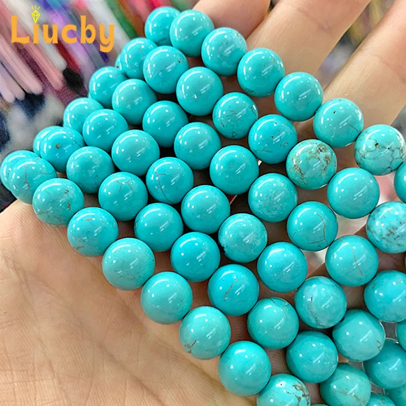 Blaue Türkise Naturstein, handgefertigte Distanzperlen, DIY-Zubehör, Armbänder, Basteln für die Schmuckherstellung, 38,1 cm Strang, 4/6/8/10/12 mm – Detail 6