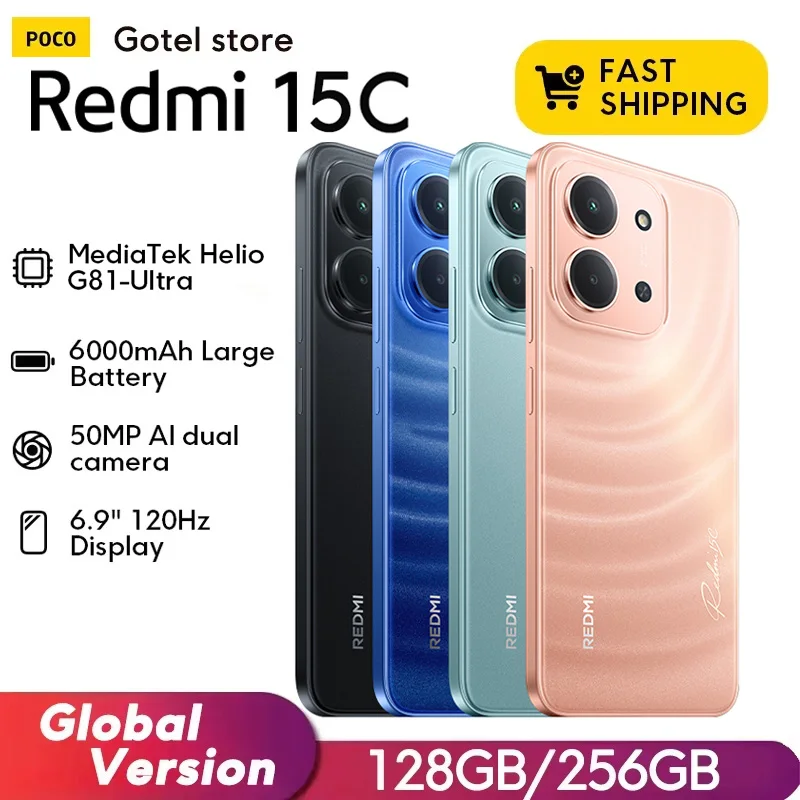 【Brand+】Xiaomi Redmi 15C Global Version 50MP main camera 120Hz 6.9'' Dot Drop display 33W charging MediaTek Helio G81-Ultra